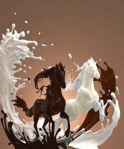 лошади, белая, черная, арт